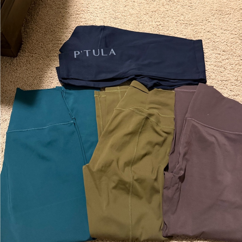 P'tula Activewear Leggings in Navy, Teal, Olive, and Wine (price is for the lot)